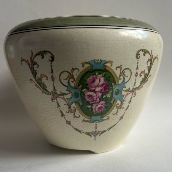 RARE Antique VTG 1910 Roseville Pottery Rosalie Jeanette Creamware Jardiniere - Picture 2 of 11